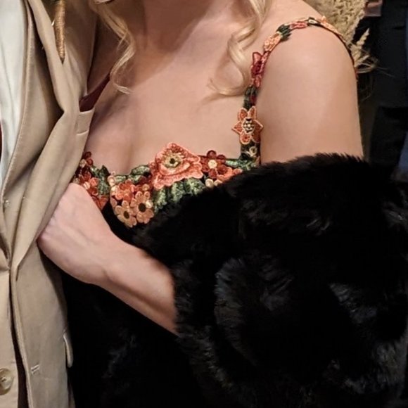 Silk black maxi dress with floral details - Picture 1 of 1